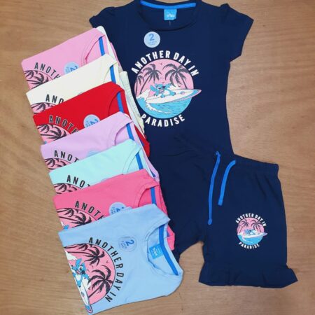 Disney brand(Stitch print) 95% cotton 5% spandex girls shorts set