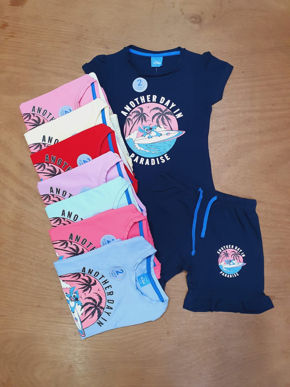 Disney brand(Stitch print) 95% cotton 5% spandex girls shorts set